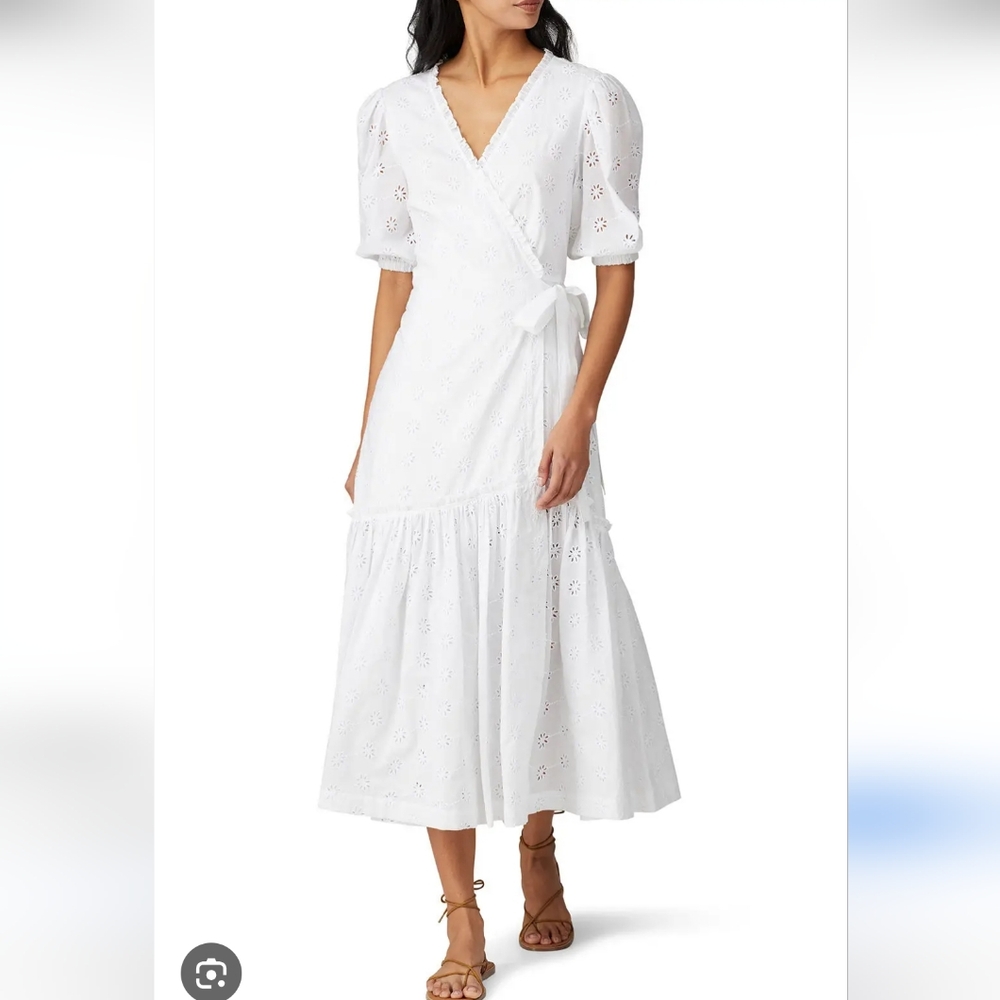 La Vie Rebecca Taylor Lucie White Eyelet Lace Wrap Dress Size S